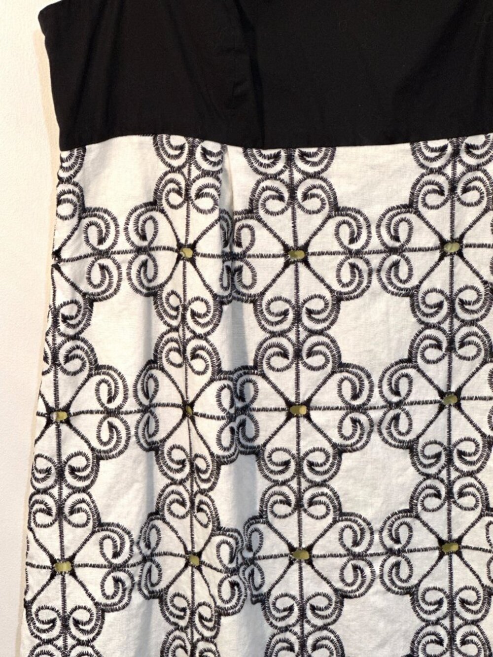 Adrianna Papell Womens Linen Blend Embroidered Babydoll Dress Sz 10 Retro Square - Picture 2 of 8